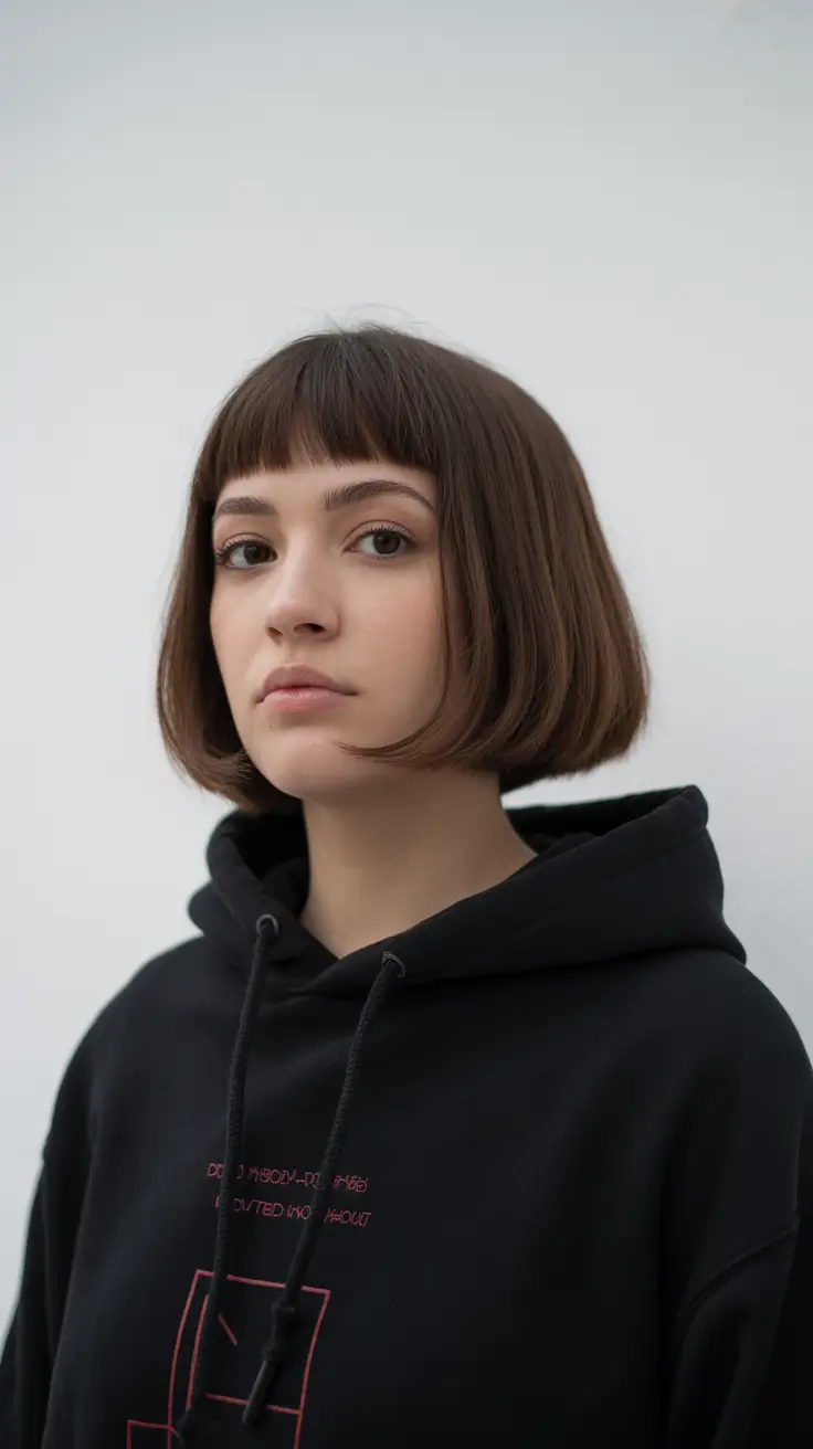 Inspiration coiffure 2026 Bob brun net avec micro-frange