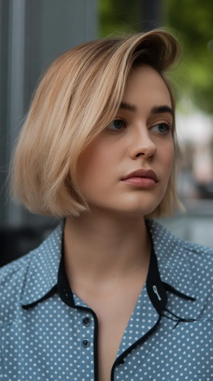 Idées de Coupes Modernes Visage Rond 2026 Bob Blonde Douce avec Volume Latéral