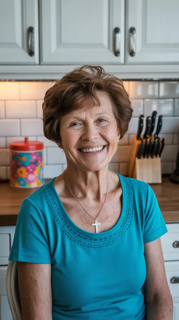 Coiffures modernes femmes plus de 60 ans 2026 Shag mi-long doux brun avec léger volume