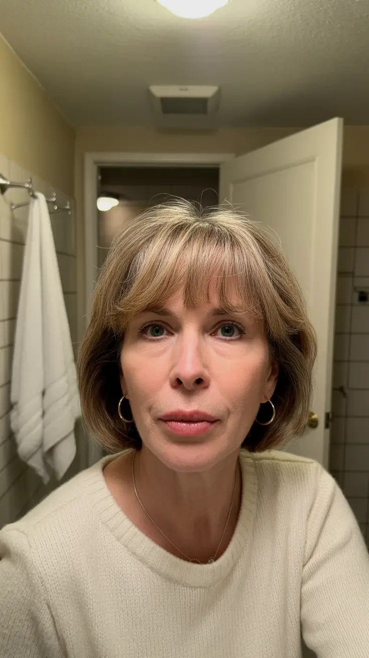 Coiffures modernes femmes plus de 60 ans 2026 Bob mi-long classique avec frange douce