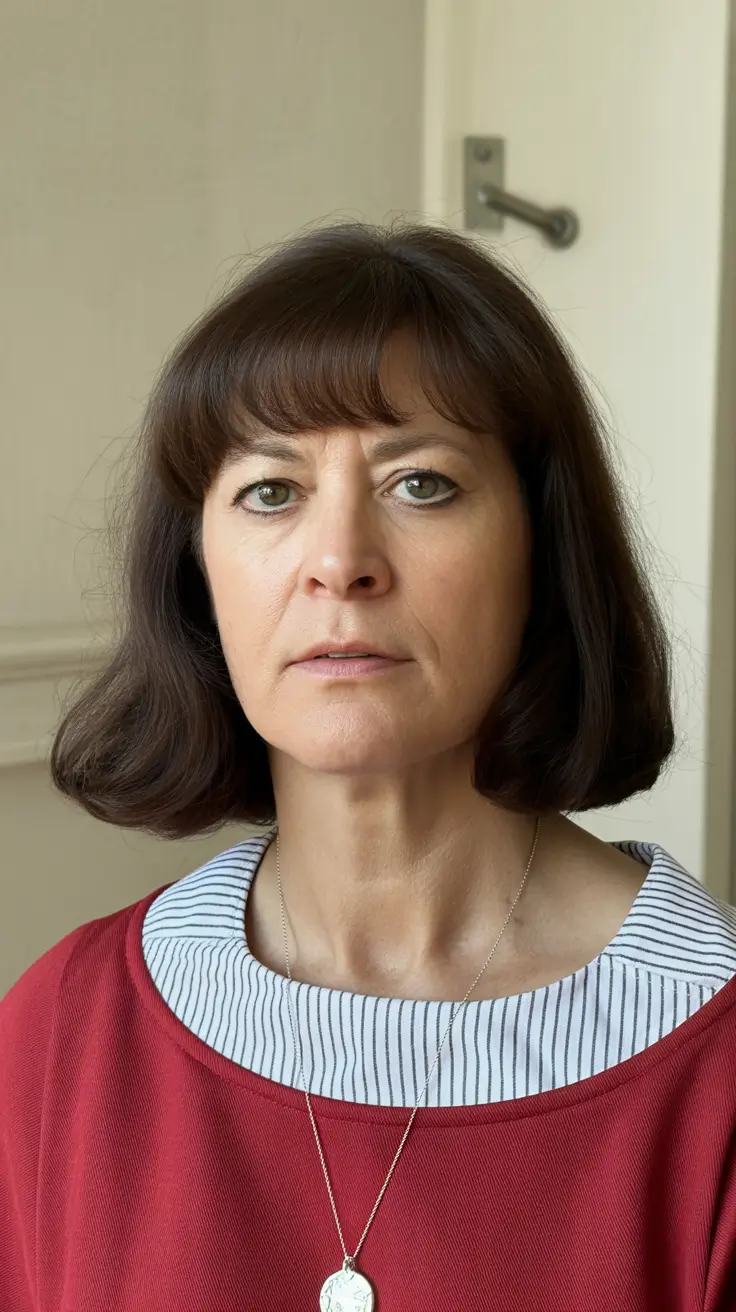 Coiffures modernes femmes plus de 60 ans 2026 Bob classique mi-long avec frange pleine