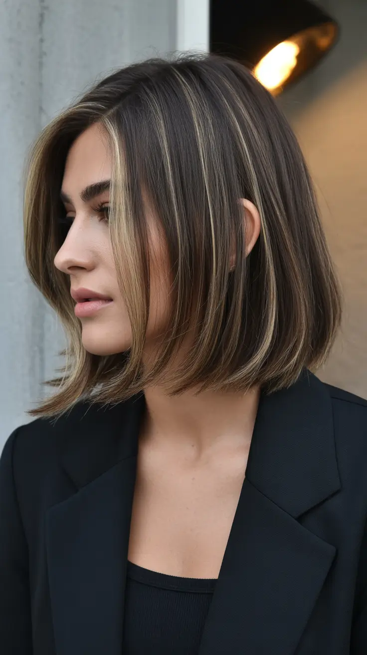 Nouvelles idées coiffure 2026 Bob encadrant le visage avec mèches contrastantes