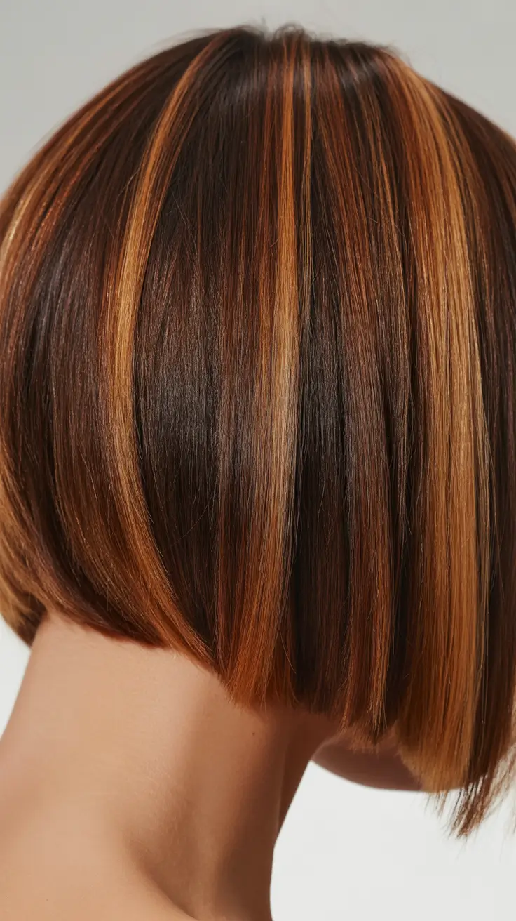 Nouvelles idées coiffure 2026 Bob précis aux reflets cuivrés