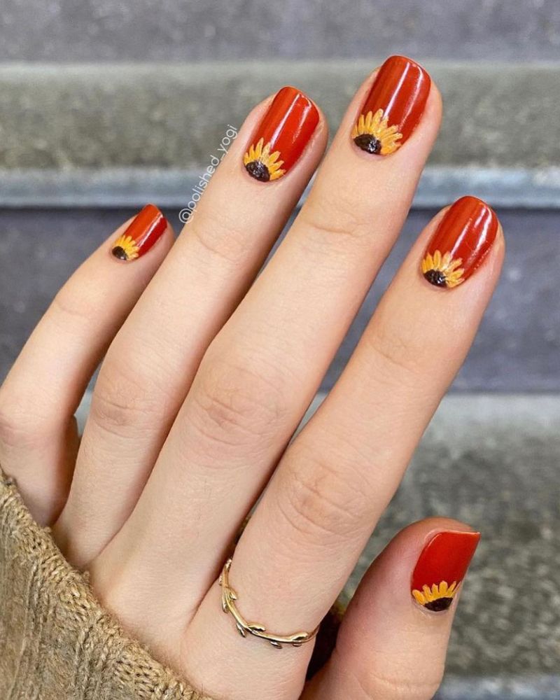 nail art simple d’automne, ongles d’automne