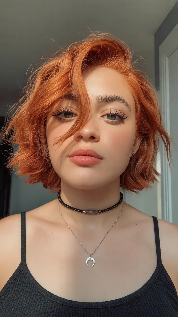 coupe visage rond Bob cuivre vibrant