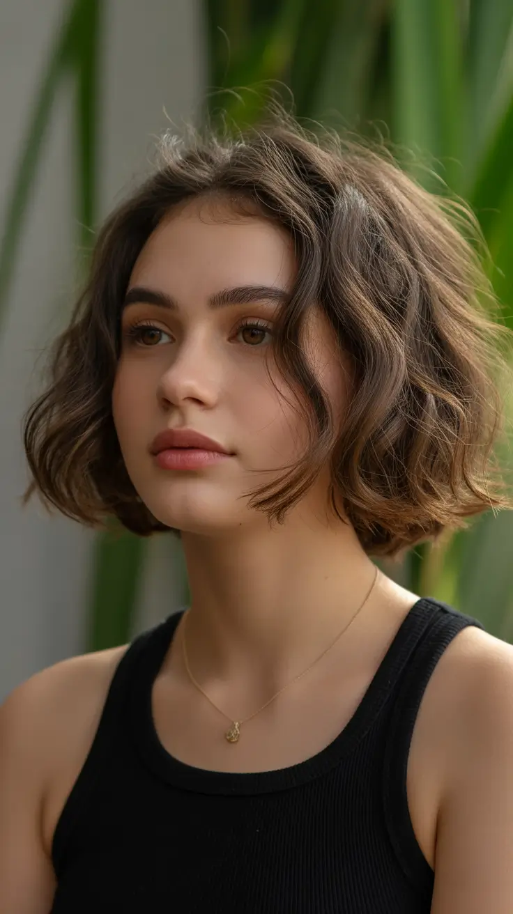 coupe cheveux courts visage rond Bob ondulé effortless