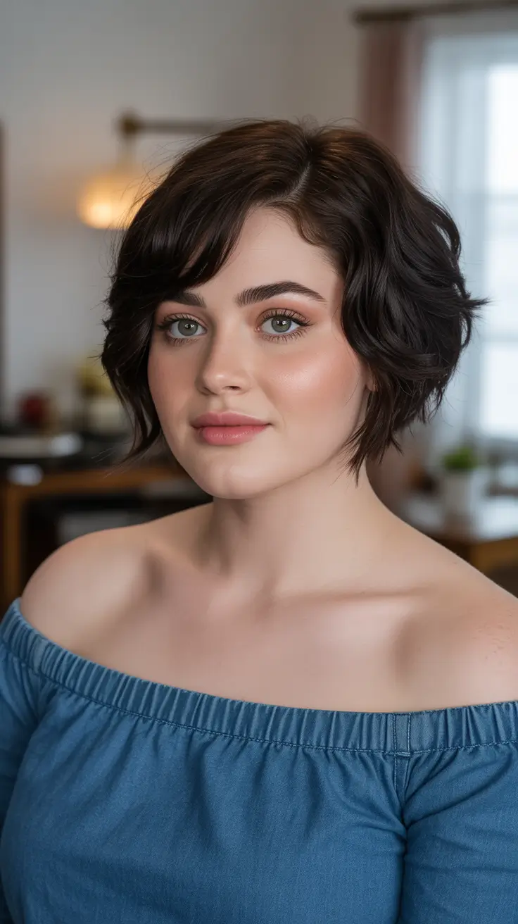 coupe cheveux fins visage rond Shag court classique