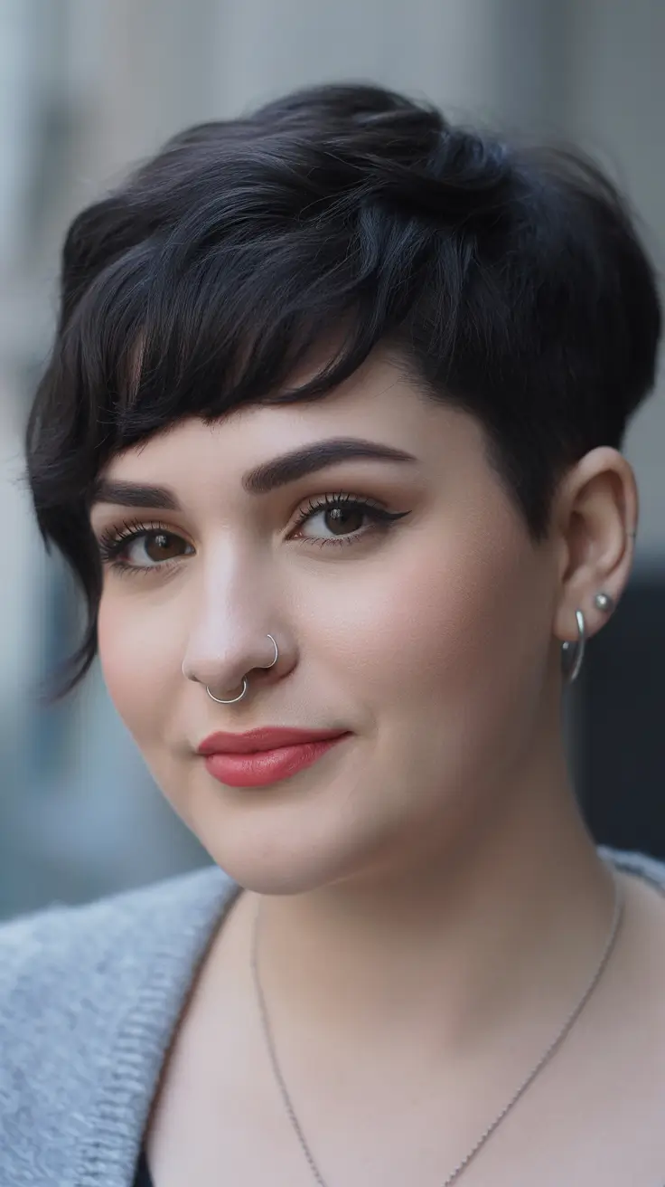 coupe visage rond Pixie undercut moderne