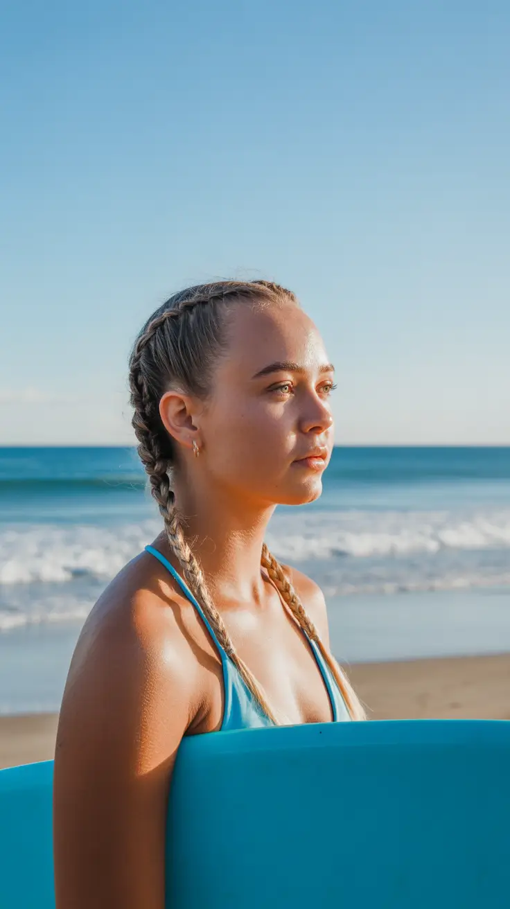 coiffures d'été pour nager Double Tresses Françaises pour Journées Actives à la Plage