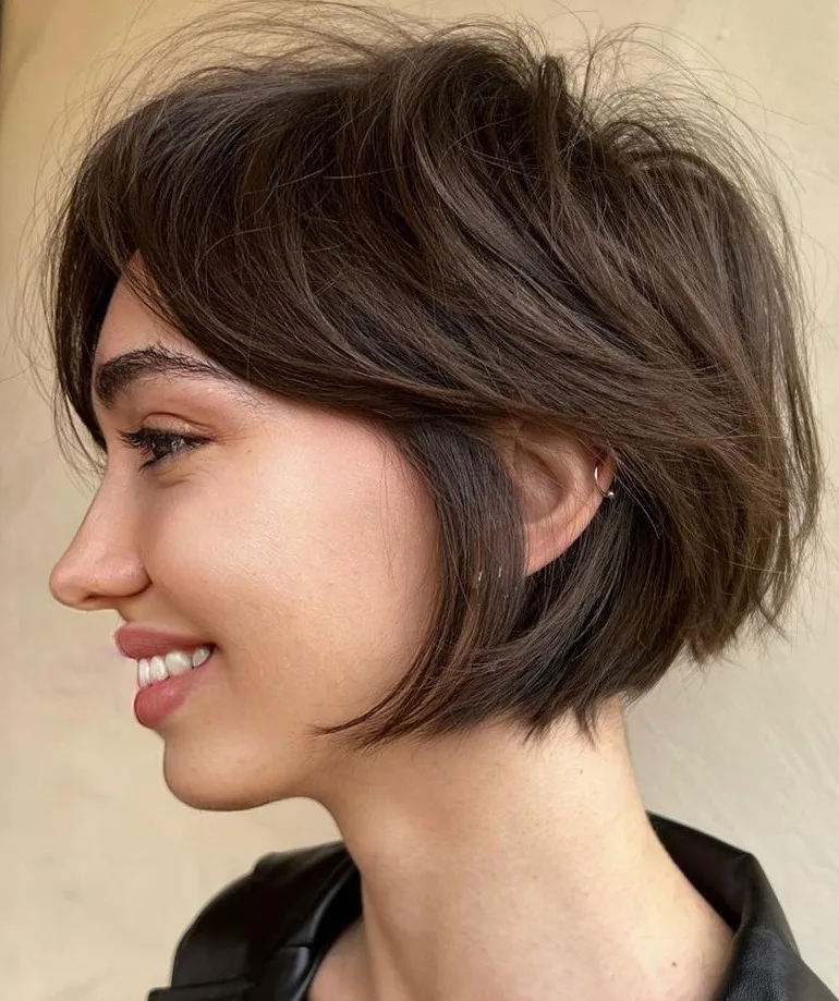 Bixie long texturé et décoiffé à frange latérale