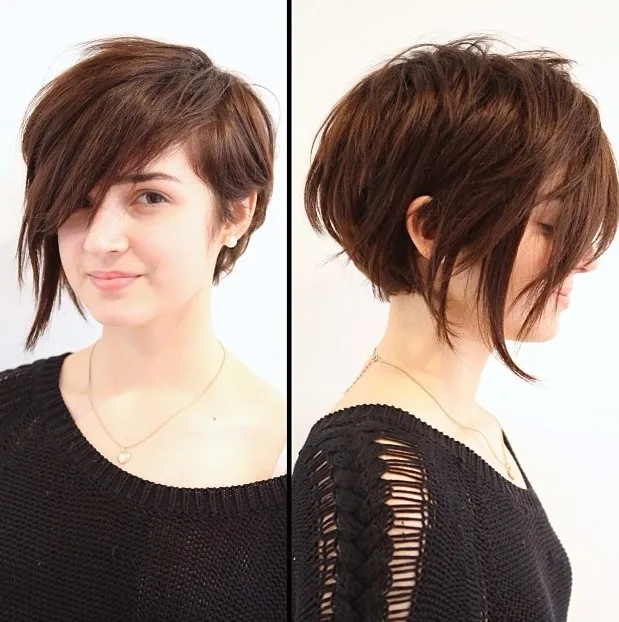 Bixie shaggy asymétrique chocolat à frange