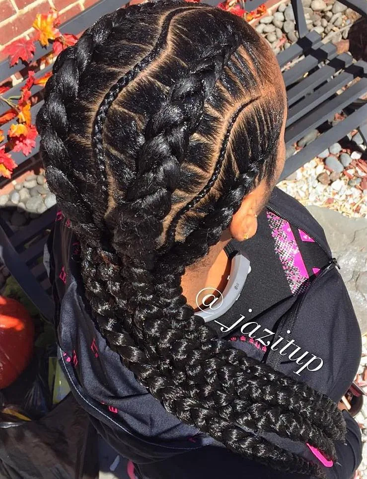 Boxer braids avec petites cornrows contrastantes