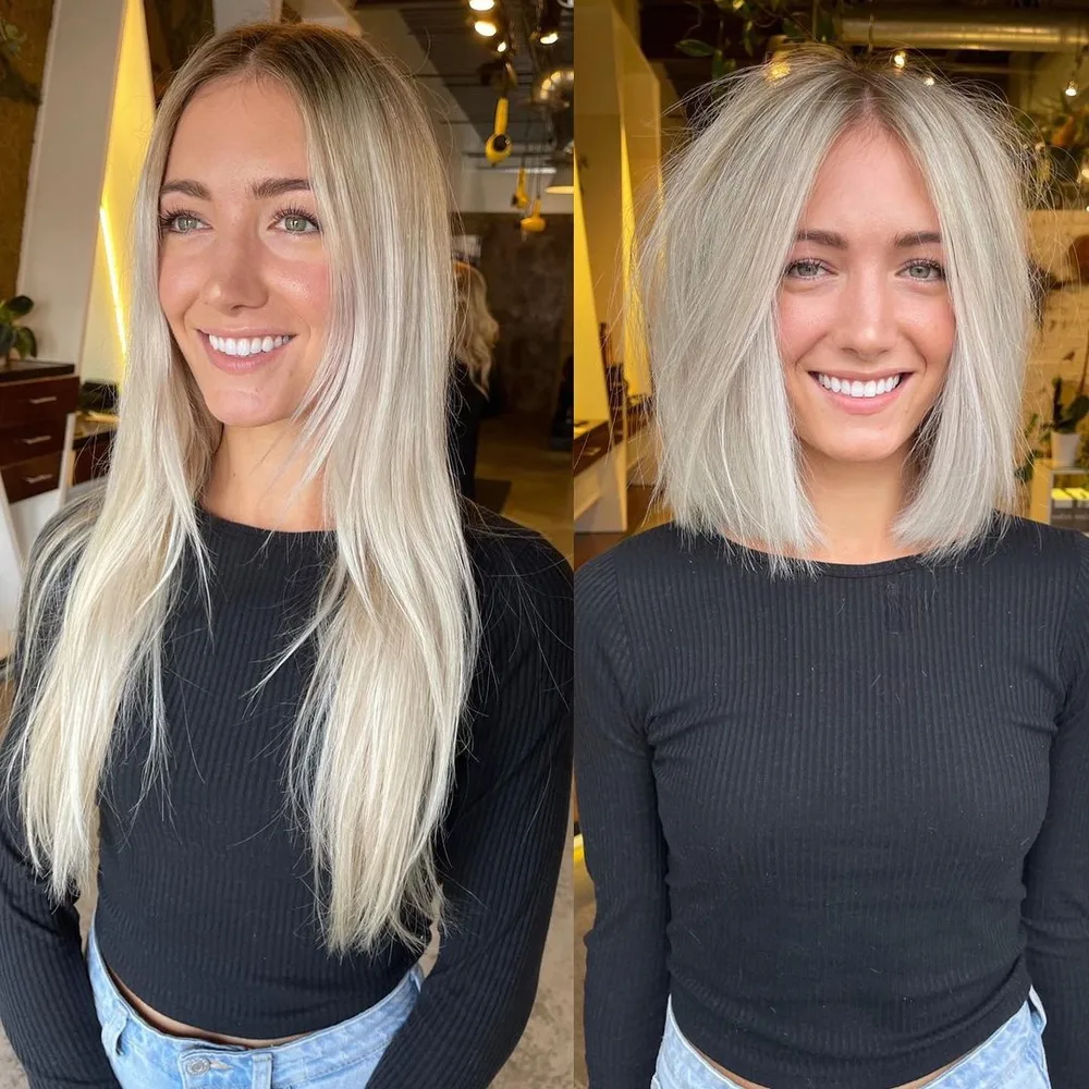Carré long blunt blond sur cheveux fins