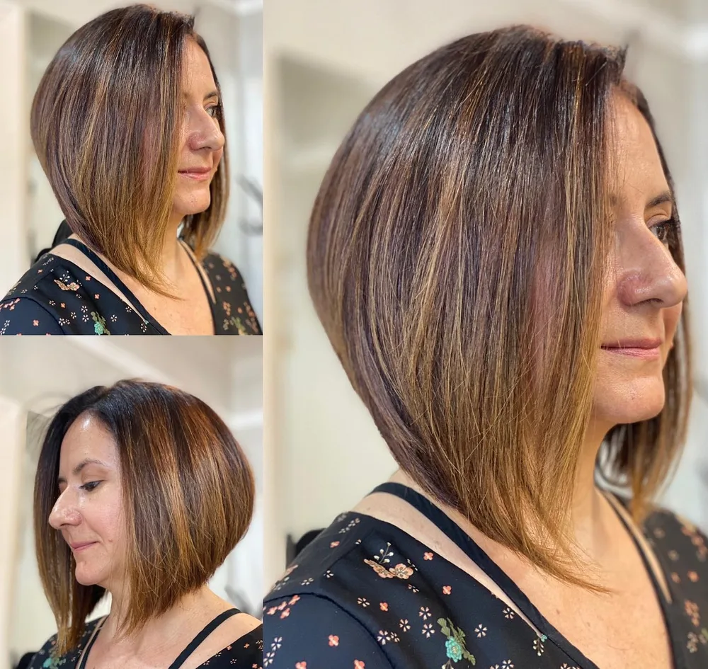 Carré plongeant lissé à undercut caché sur cheveux raides