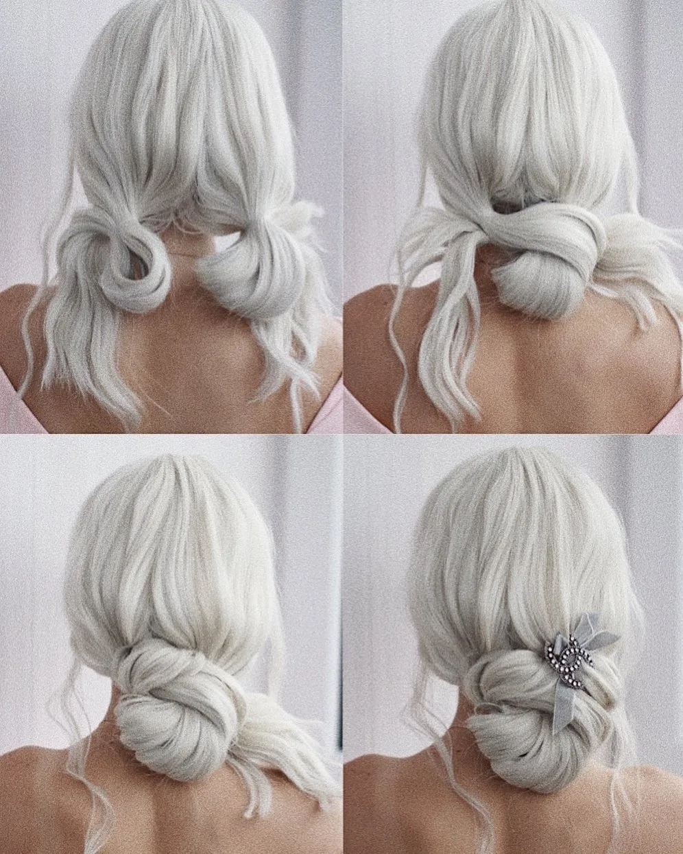 Chignon bas élégant formé de deux queues bouclées