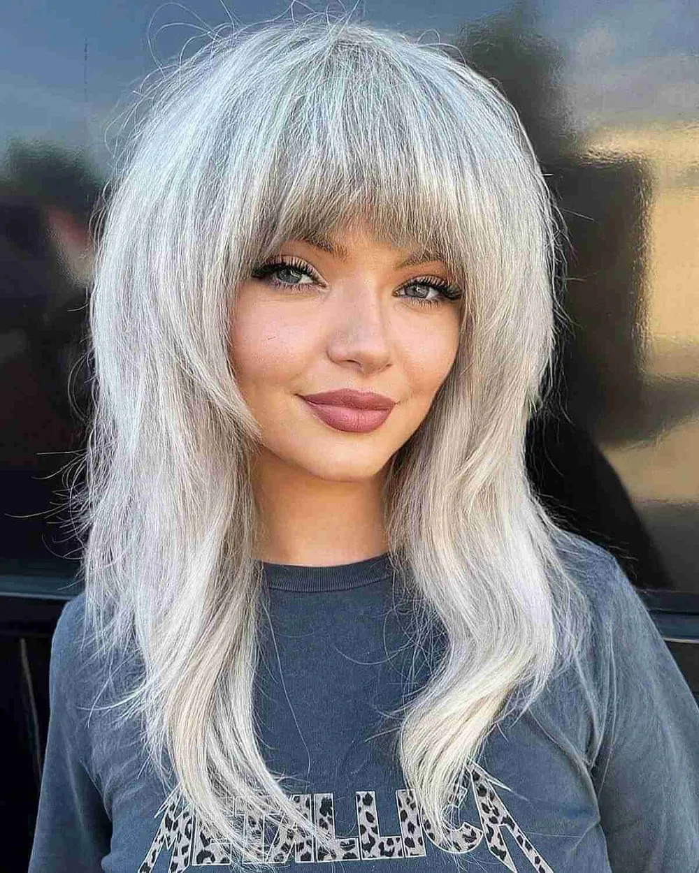Coupe shag argentée sur cheveux épais