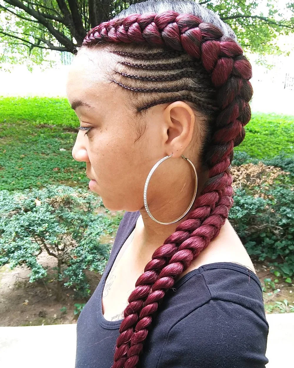 Dutch braids marsala avec cornrows latérales