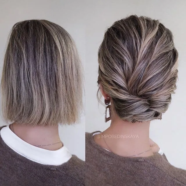 Faux chignon bas sur cheveux courts au niveau du cou