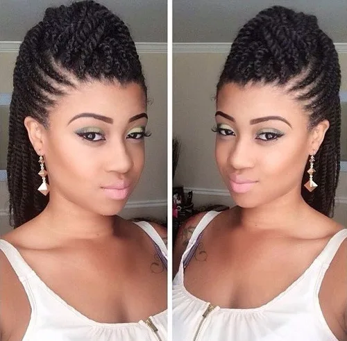 Half-updo en twists à deux brins avec cornrows latérales