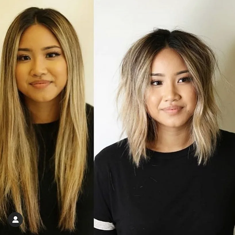 Lob shaggy blond décoiffé à racines foncées