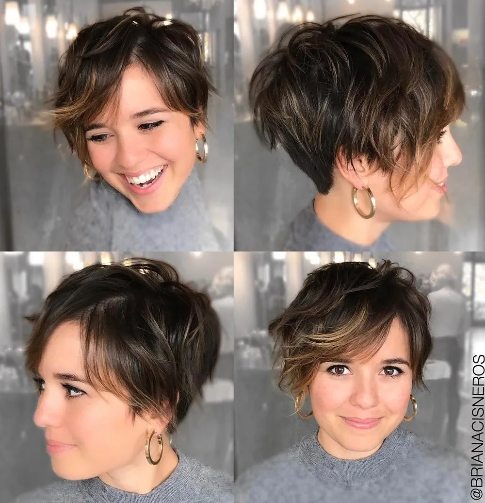 Long pixie à undercut nuque et frange peek-a-boo