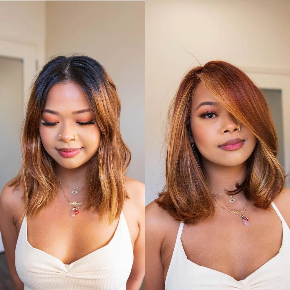 Mi-long raide à peek-a-bangs