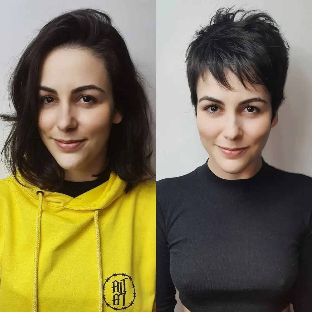 Pixie court effilé à frange balayée sur le côté