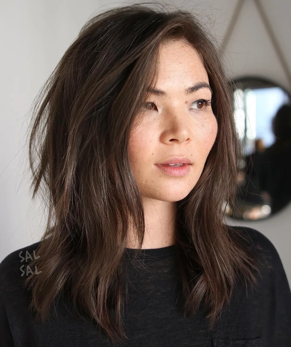 Shag mi-long choppy à longue frange pour cheveux fins