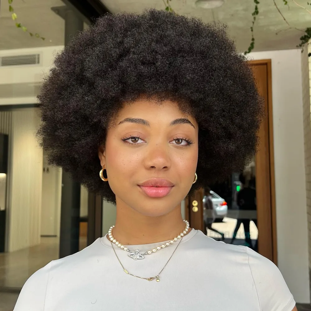 Afro rond rétro noir bien sculpté sur cheveux coily naturels