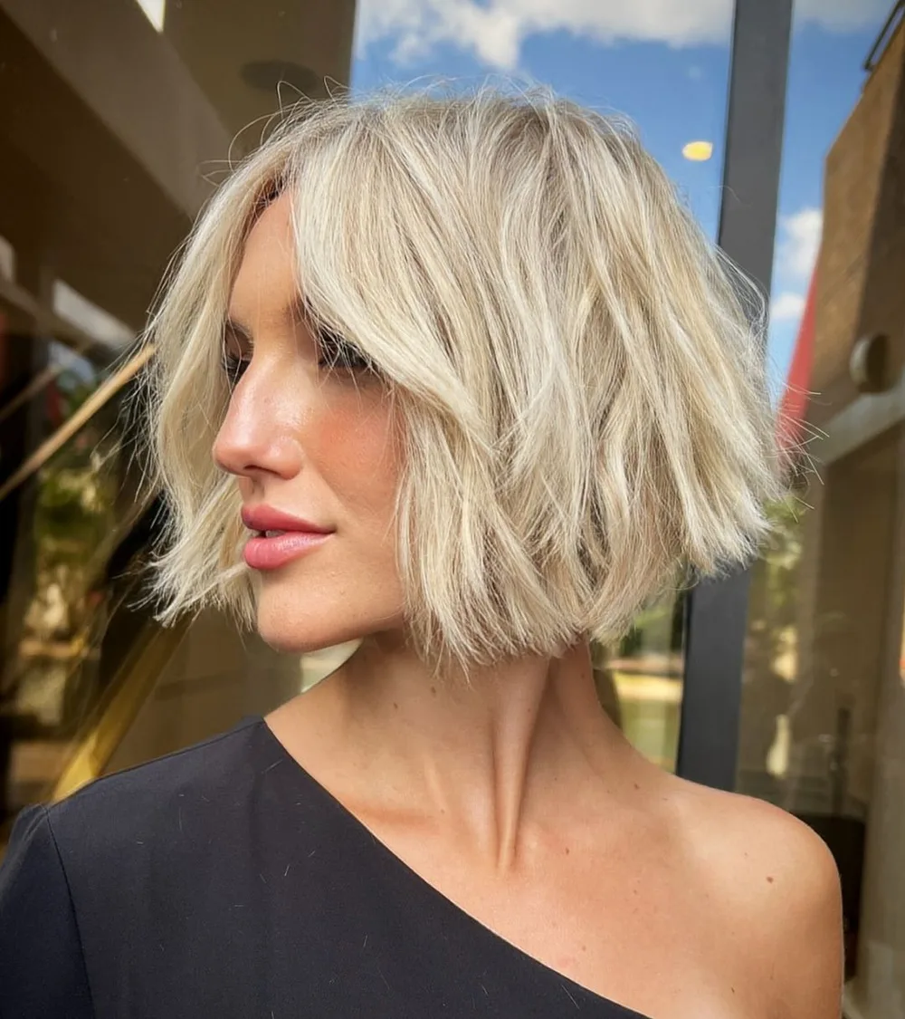Carré choppy blond aux pointes décoiffées avec lift à la racine
