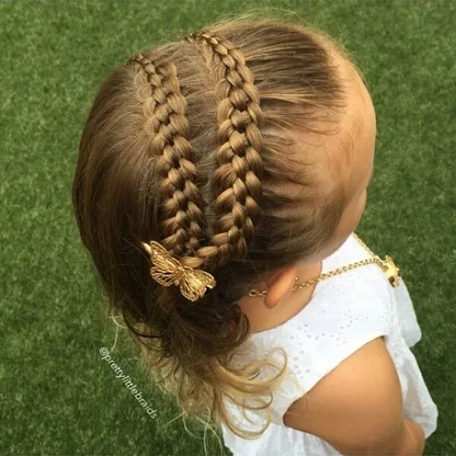 Double couronne de tresses enroulée autour de la tête sur cheveux mi-longs